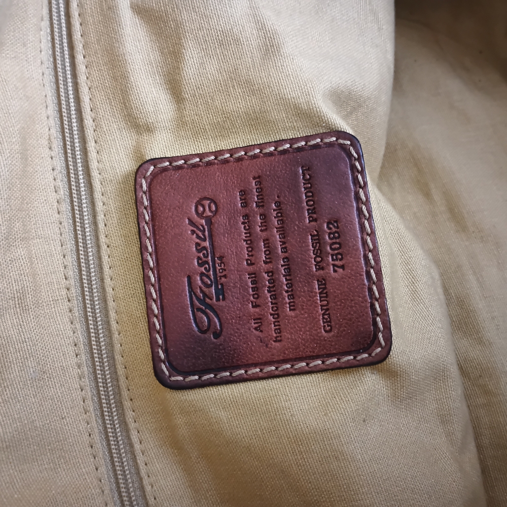 Vintage FOSSIL Floral Canvas Tote Bag with Brown Leather Handles - Picture 4 of 9